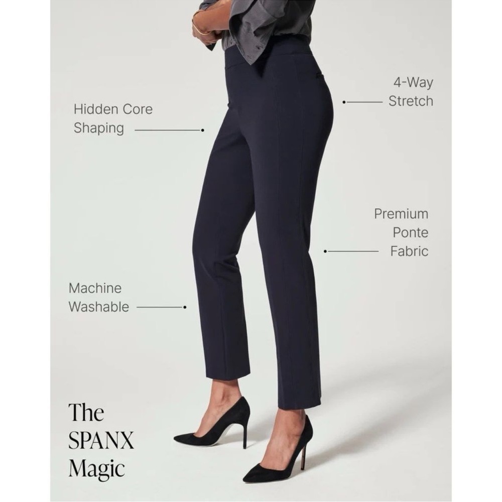 SPANX Perfect Pant: Ponte Slim Straight 
Navy Blue 
Hi Rise Stretch 
Size XS
NWT
